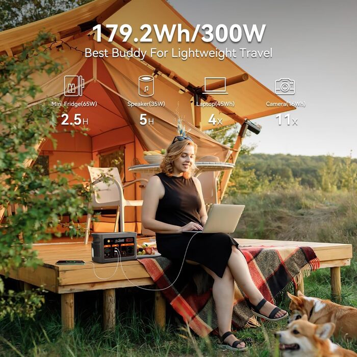 Портативна електростанція FlashFish E103 300W з акумулятором LiFePO4 179.2Wh (3000+ циклів), швидка зарядка, 230V AC, сонячний генератор для кемпінгу, подорожей, надзвичайних ситуацій (179.2Wh + сонячна панель 100W)