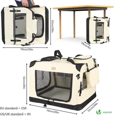 Складна клітка для собаки VOUNOT, сумка для транспортування, дихаюча, металева рама, 50x35x36см, бежева