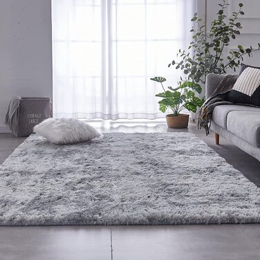 Килим ROHATIM з високим ворсом, супер м'який волохатий килим для вітальні, пухнастий м'який килимок, Килимки для спальні, супер м'який пухнастий дитячий килимок, килим (світло-сірий, 80 x 150 см)