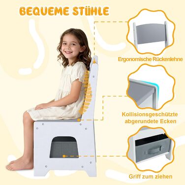 Дитячий стіл COSTWAY з 2 стільцями: дерев'яний набір 4-в-1 з полицями та ящиками для зберігання (від 3 років)