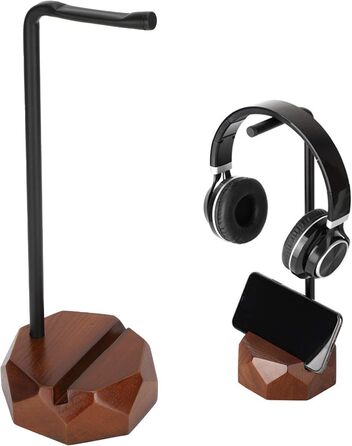 Підставка для навушників з дерева, чорний горіх, з силіконовими подушечками. Стильна та надійна для дому, офісу, студії, спальні або кімнати з телевізором