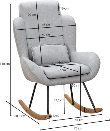 Крісло-гойдалка FineBuy Capri з тканини та дерева, сірого кольору, 75 x 110 x 88,5 см