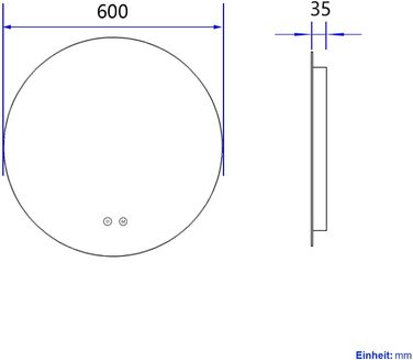 Круглий дзеркало для ванної кімнати з підсвічуванням S'AFIELINA 60 см LED з сенсорним вимикачем, 3 кольори світла (теплий, нейтральний, холодний), регулювання яскравості, 60x60 см