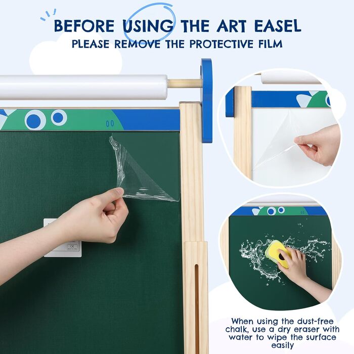 Дитяча мольберт Kinder 3-в-1 з магнітною дошкою, для малювання, висотою регулюється, блакитний, подарунок для дітей