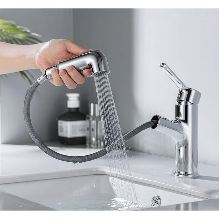 Змішувач для ванної кімнати ONECE з висувною лійкою та душем, хром, 2 режими струменя