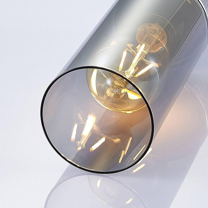 Підвісна лампа для обіднього столу Lindby 1 світло, підвісна лампа скляна металева, підвісна лампа димчасто-сіра E27 макс. 25 Вт, без лампочки, вітальня, скляна лампа
