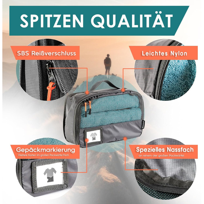 Набір компресійних органайзерів для одягу в подорожі Packing Cubes, 8 предметів, сірі — легкі сумки-вкладки для рюкзака та валізи