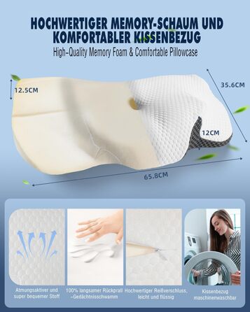 Ортопедична подушка для шиї IDEA з Memory Foam, для сну на боці, спині та животі, ергономічна, 62x34.5x12/8 см