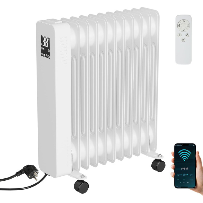 Електричний конвектор Daromigo з термостатом та Wi-Fi, 2000W, IP24, настінний, інфрачервоний, чорний, енергозберігаючий