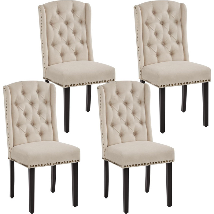 Набір з 4 кухонних стільців Yaheetech з м'яким сидінням та спинкою, бежевий (до 140 кг)