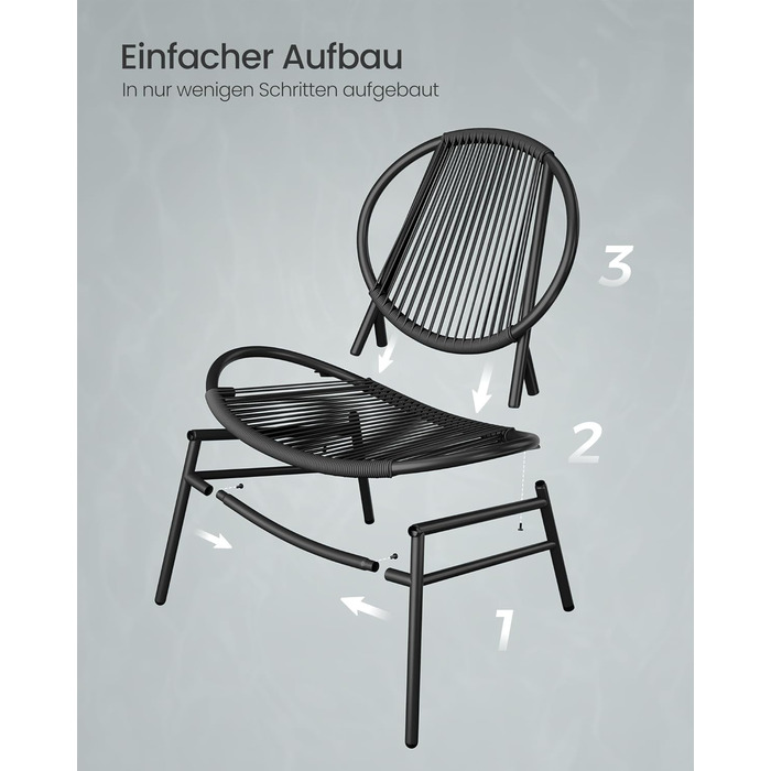 Набір садових меблів SONGMICS з поліротану для балкона та тераси: стіл та 2 крісла (чорний)