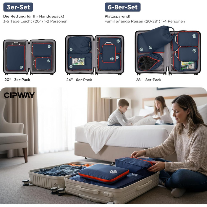 Набір компресійних органайзерів для одягу та подорожей Cipway, ультралегкі пакувальні куби для валізи та рюкзака, 8 предметів, синій