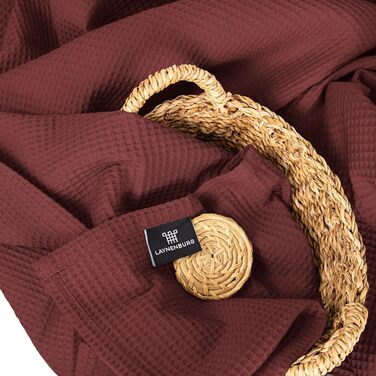 Плед LAYNENBURG Premium 180x220 см, вафельна тканина, 100% бавовна, теплий плед для ліжка, дивана, софи, махагон