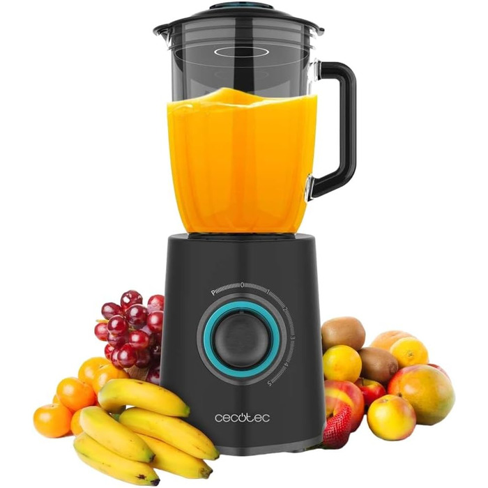 Cecotec Standmixer Power Black Titanium 2500MAX Go - потужний блендер з титановим покриттям, 2500 Вт, 1.8 л, 5 швидкостей, з пляшкою