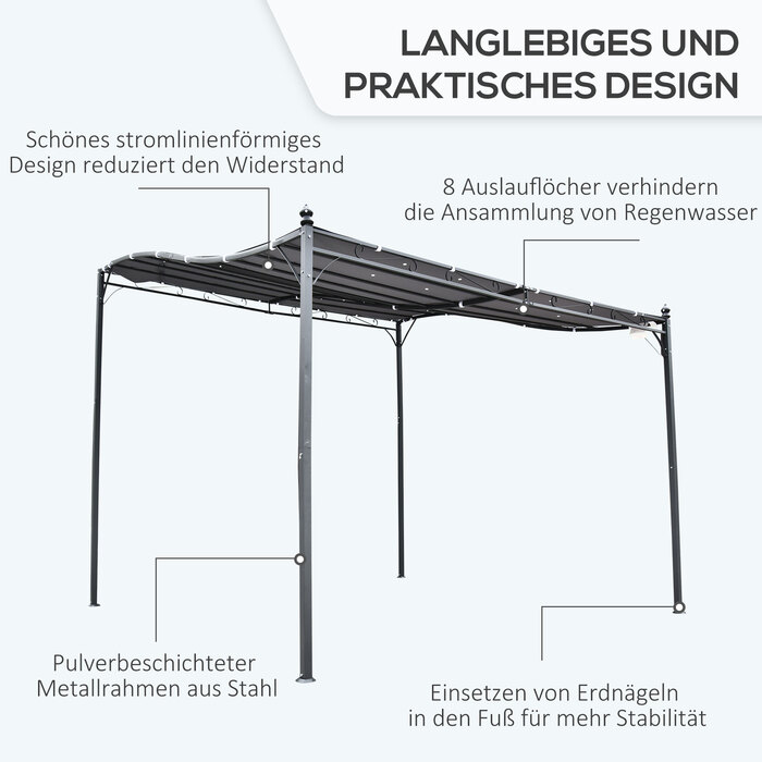 Намет з навісом для садової альтанки з навісом Outsunny Pergola Metal Grey 297x297см для саду, патіо, балкона
