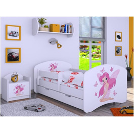 Дитяче ліжко з матрацом і ящиком для зберігання - НОВИНКА, 140/160/180/190 Різні мотиви для хлопчика Білий (Принцеса з метеликом, 160x80) 160x80 Принцеса з метеликом