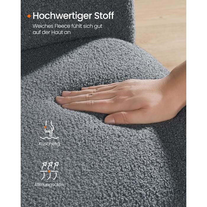 Крісло-гойдалка SONGMICS HOME з підлокітниками, для вітальні та спальні, сірий, до 136 кг, LYY500G01