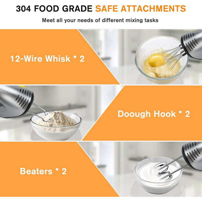 Електричний міксер Lychee з анти-розбризкуванням, 6 насадок, 5 швидкостей + Turbo, 300W, для кухні та випічки