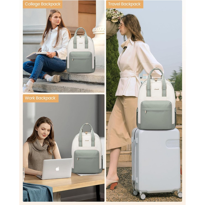 Сумка-рюкзак LOVEVOOK для жінок, з відділенням для ноутбука, водонепроникна, для подорожей, роботи, навчання, світло-зелена/бежева (17,3 дюйми)