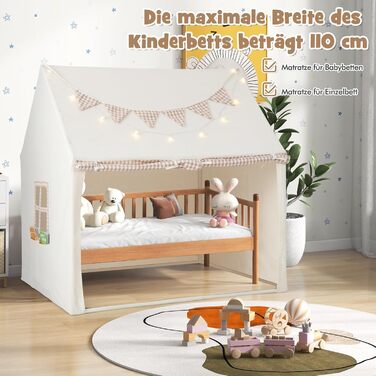 Дитячий намет GOPLUS з м'яким килимком, зірками та китицями, ігровий будиночок для дому та вулиці з вікнами, дверима та кишенями, для дітей від 3 років (Бежевий)