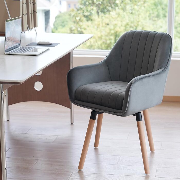 Крісла для обідньої зони ELUCHANG, сірі, 6 шт., поворотні, з товстим м'яким сидінням, з підлокітниками, на 150 кг, для кухні, вітальні, спальні