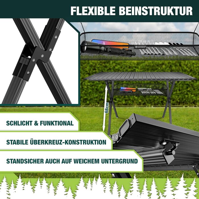 Складаний туристичний стіл KESSER® з алюмінієвим каркасом, регулюванням висоти, 90x53 см, до 100 кг, з сумкою та кишенькою