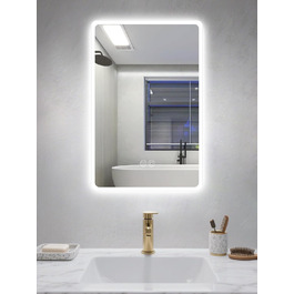 Дзеркало для ванної кімнати Habison з підсвічуванням LED, 50x70 см, сенсорне керування, регулювання кольору світла, пам'ять, протитуманне покриття, матове, без Bluetooth