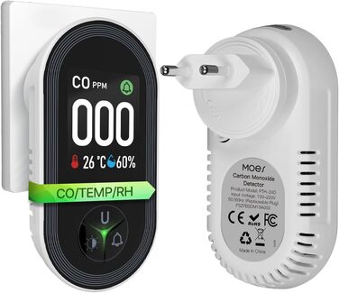 Датчик CO MOES з вилкою, 3-в-1: датчик CO, термометр та гігрометр, з акустичним сигналом, для дому та автодому, 1 шт.