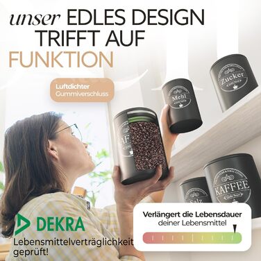 Набір контейнерів для зберігання продуктів IDEALTASTIC® Premium: кава, цукор, борошно (3 шт x 500г) - герметичні, чорні, матові