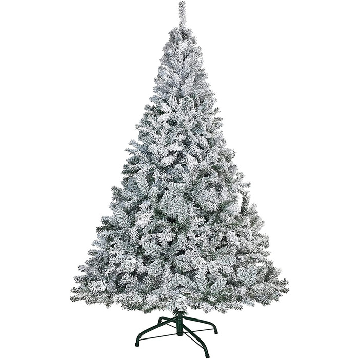 Штучна Різдвяна ялинка UISEBRT-Зелена штучна ялинка з ПВХ Ялинка для різдвяного декору, натурально-біла зі сніжинками, з вкл. Металева підставка (240 см, з ефектом снігу)