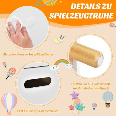 COSTWAY Скринька для іграшок з полицею, дерев'яна іграшковий ящик з кришкою, комод для іграшок, органайзер для дитячої кімнати, 60x30x44 см (Білий)