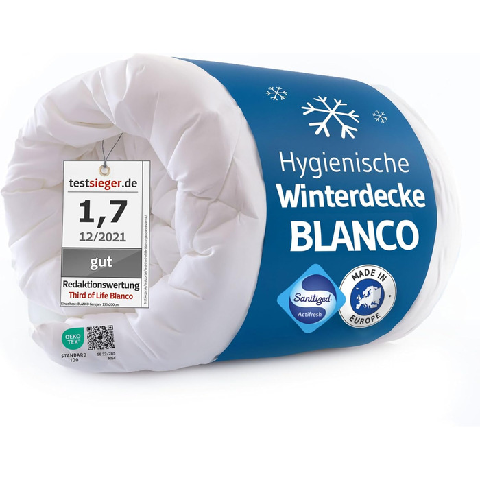 Ковдра зимова 155x220 см Blanco для алергіків, тепла та дихаюча, з вологорегулюванням, екологічна стегане покривало