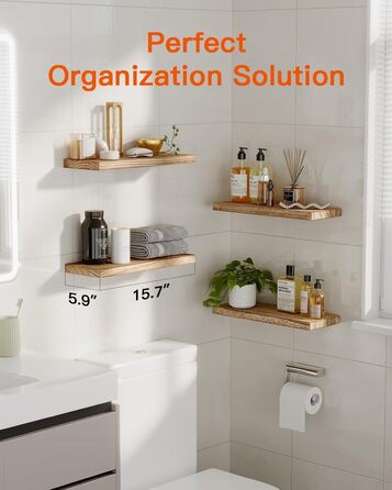 Полиця настінна Pipishell Wandregal Holz 40 см, набір 4 шт., дерево Paulownia, плаваюча полиця для кухні, ванної, спальні, офісу (світло-коричнева)