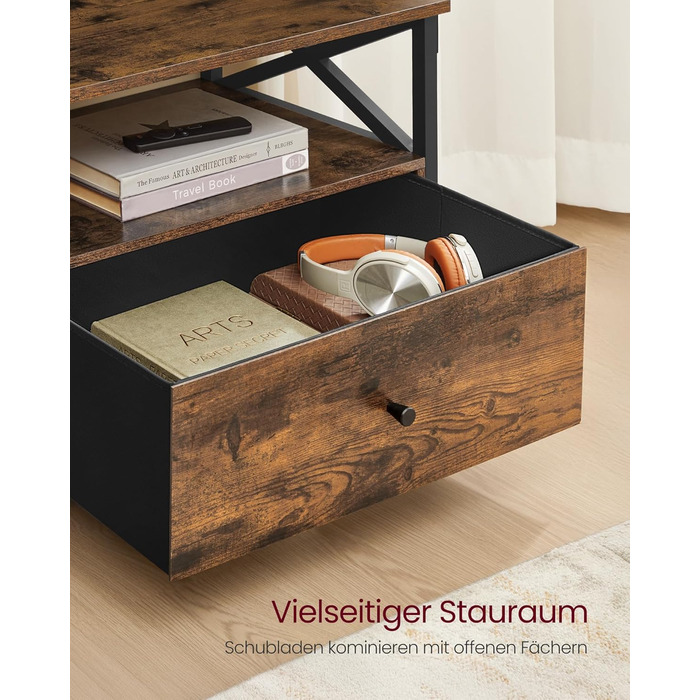 Тумба під телевізор VASAGLE до 80 дюймів, низька, з 3 шухлядами та 3 відкритими полицями, вітальня, металевий каркас, коричнево-чорний, 178x40x50 см