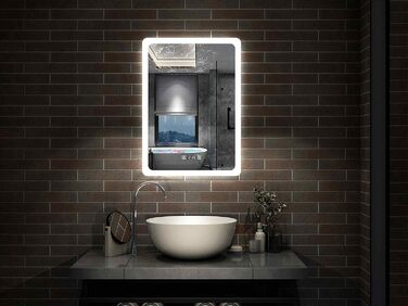 Дзеркало для ванної кімнати Aica з LED-підсвічуванням 50x70 см, годинник, сенсорне управління, запобігання запотіванню, IP44, холодне біле світло, енергозбереження