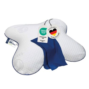 Ортопедична подушка для сну на боці з Memory Foam, 56x48 см. Подушка для шиї, синього кольору.