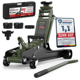 Гідравлічний домкрат Wagenheber 2.5T низькопрофільний для легкових авто та авто з низькою посадкою, зелений оливковий, до 2500 кг, з кейсом та 3 гумовими накладками