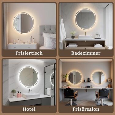 Круглий дзеркало для ванної кімнати Mursche з підсвічуванням, 60 см, LED, IP44, сенсорне регулювання, проти запотівання, для ванної кімнати та туалету