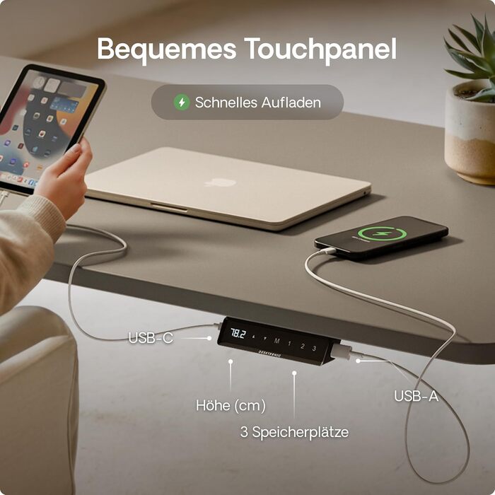 Регульований стіл Desktronic Homeone 160x80 см – електричний, з USB-портами, чорний + білий