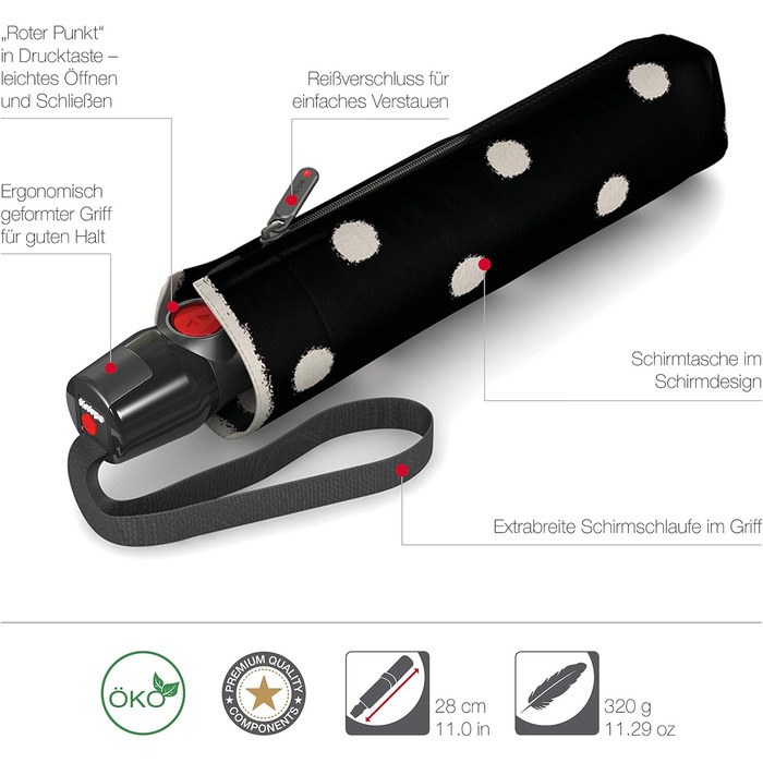 Складна парасолька Knirps T.200 Duomatic відкриття-закриття-автоматичний, складний, штормозахисний, вітрозахисний, 28 см, Dot Art Black