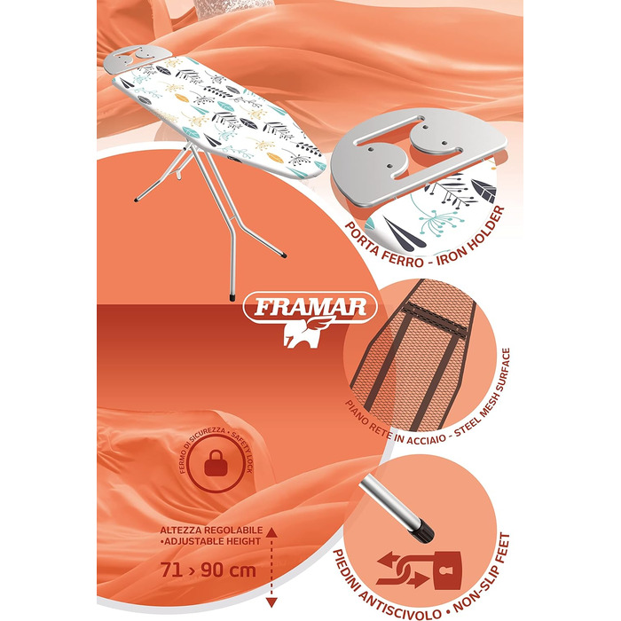 Прасувальна дошка FRAMAR STIRA LUX 38x113 з тримачем для праски, запобіжником і нековзними ніжками