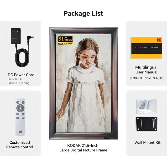 Цифровий фотоальбом Kodak 10 дюймів з Wi-Fi, 32GB, IPS HD сенсорний екран, авто-поворот, для дому та офісу