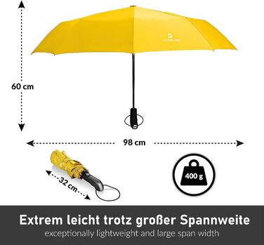 Штормозахисна парасолька STYNGARD до 140 км/год - складна парасолька з відкритою автоматичною коробкою передач, тефлон, довга ручка (жовтий)