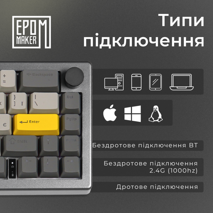 Клавіатура механічна бездротова EPOMAKER EK68 Flamingo Black (EK68-B-F)