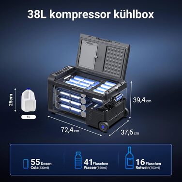 Автомобільний компресорний холодильник AAOBOSI 38л: Електричний охолоджувач для авто, кемпінгу, риболовлі (-20°C/+20°C), 12/24V/230V, USB