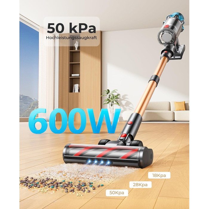 Бездротовий акумуляторний пилосос Fieety 8-в-1: потужне всмоктування 50kPa, 600W, 65 хвилин роботи, 1.6L, без мішка, для дому та авто, з турбощіткою та базою для зарядки. Ідеально для видалення шерсті тварин, килимів та твердих поверхонь.