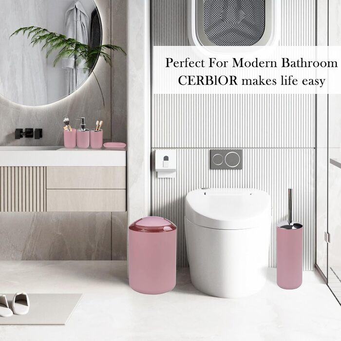 Набір аксесуарів для ванної кімнати CERBIOR, 6 шт. (Морська синя/Рожева): мильниця, тримач для зубних щіток, стакан для щіток, мильниця для раковини