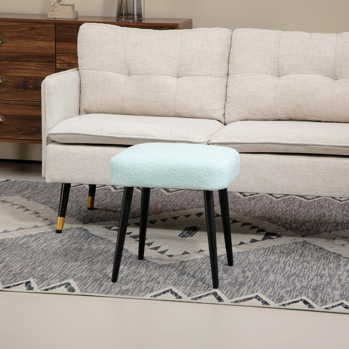 HOMCOM Footstool Квадратний табурет з кашеміровим виглядом, підставка для ніг зі сталевими ніжками, світло-блакитний для вітальні та спальні