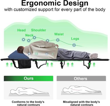 Польове ліжко для кемпінгу Ultraleicht, складане розкладне ліжко для відпочинку на природі та дому, максимальне навантаження 160 кг, чорне