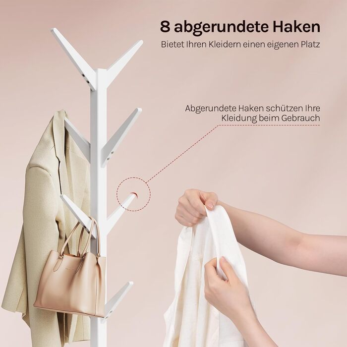 Вільхува Kleiderständer - дерев'яний вішак для одягу з 8 гачками, 180 см (білий)